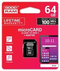 Goodram Karta pamięci microSDXC 64GB CL10 UHS 1 z adapterem (M1AA-0640R12)