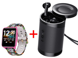 Zestaw Smartwatch Bemi KIX-M Różowy + Głosnik - Słuchawki BT Bemi DUO Czarny